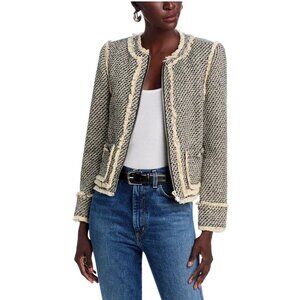 395$ Cinq à Sept Full Zip Darina Metallic Tweed Jacket Women's Size XS Ivory Bla